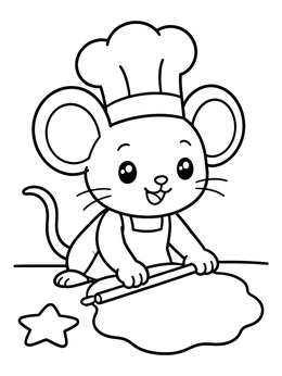 Free printable Cute Mouse Chef Baking Cookies coloring page