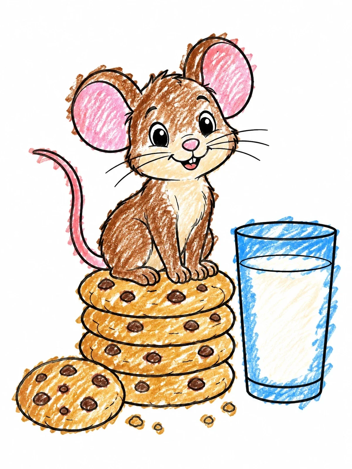 Colored example of the Cute Mouse On Stack Of Cookies coloring page
