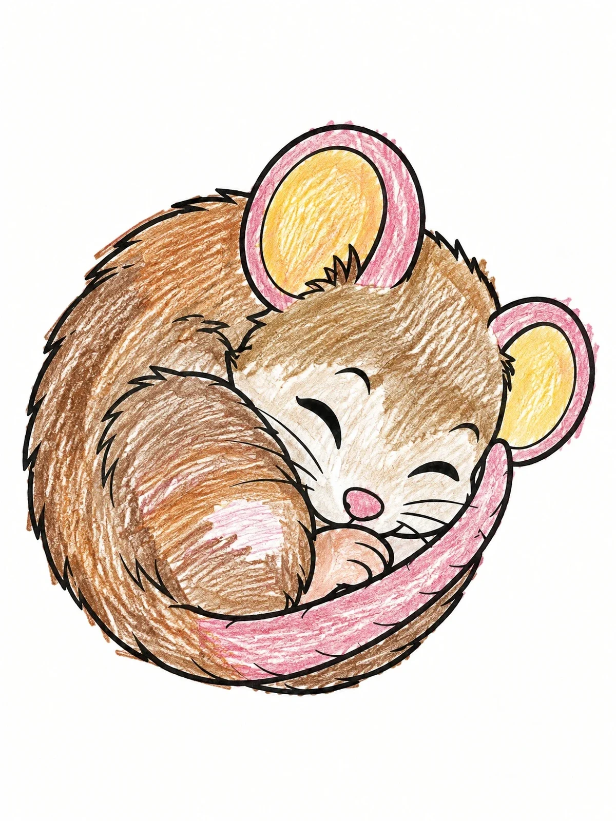 Colored example of the Cute Mouse Curled Asleep coloring page