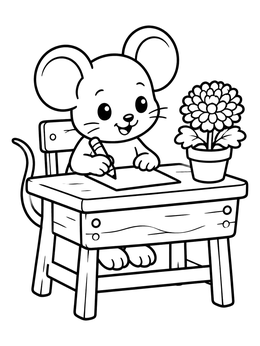 Free printable Cute Mouse Writing At Desk coloring page