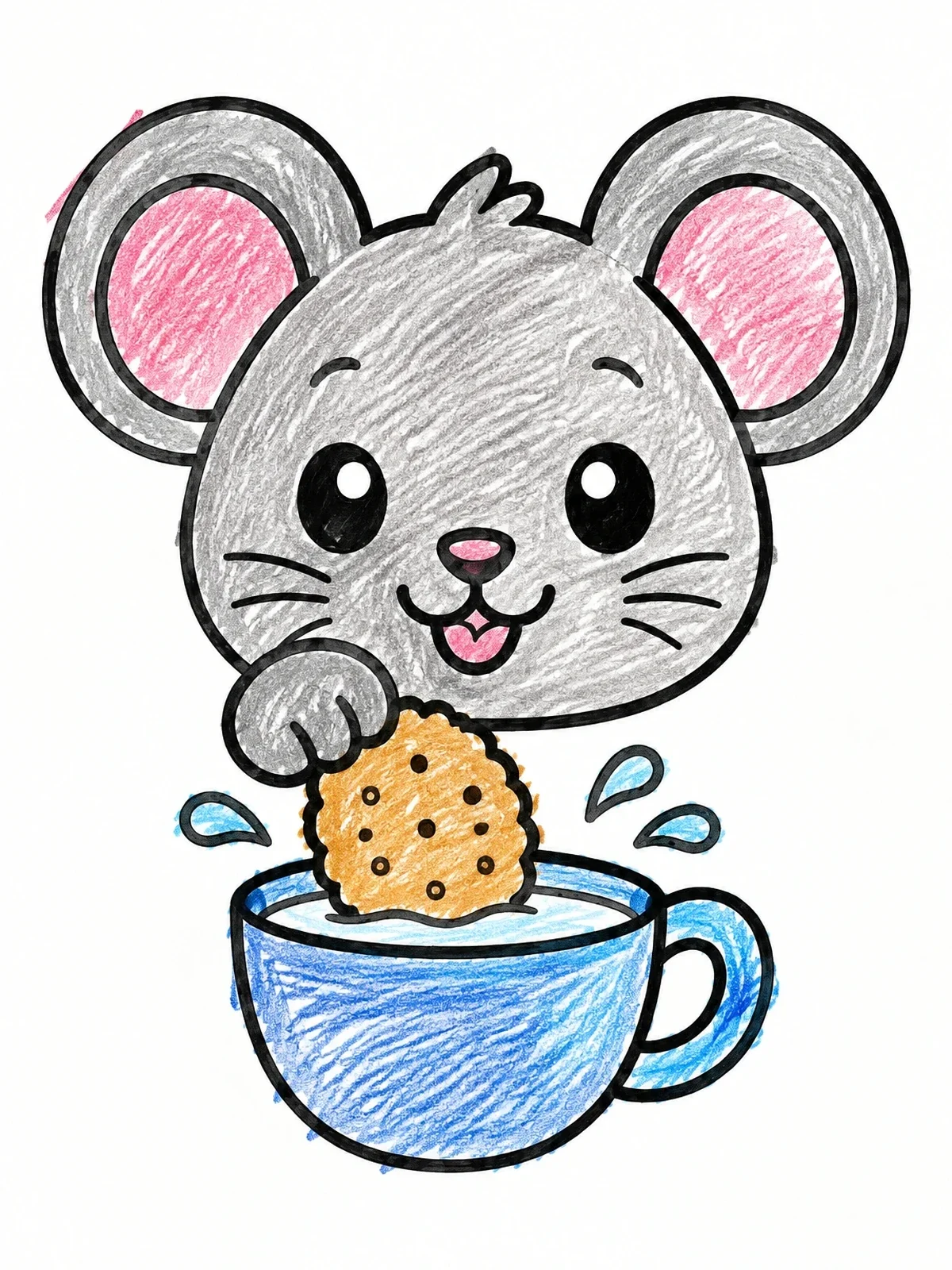 Colored example of the Cute Mouse Dipping A Biscuit coloring page