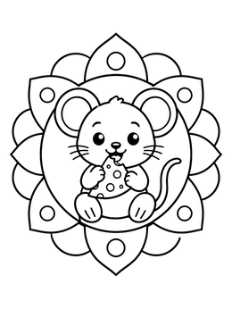 Free printable Cute Mouse Nibbling Cheese In Mandala coloring page
