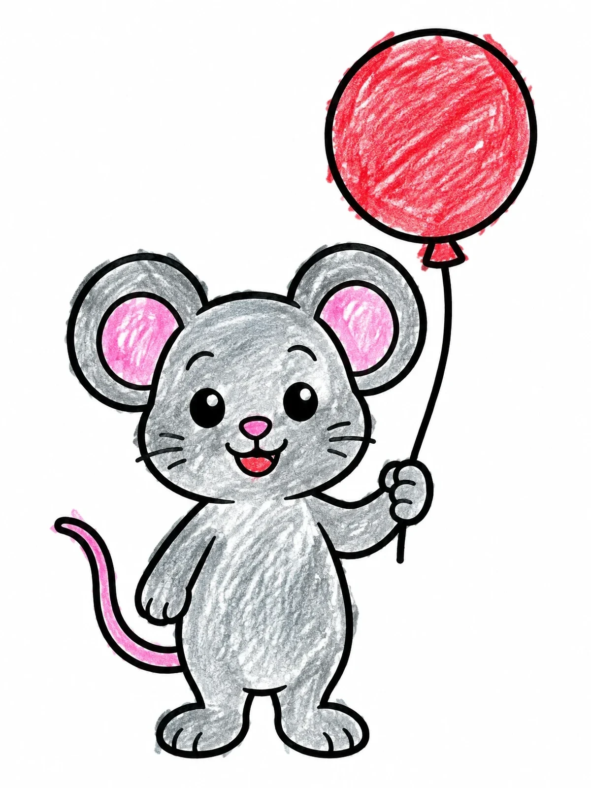 Colored example of the Cute Mouse Holding A Balloon coloring page