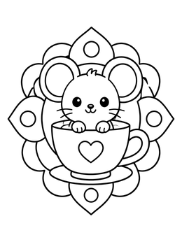 Free printable Cute Mouse In A Teacup coloring page