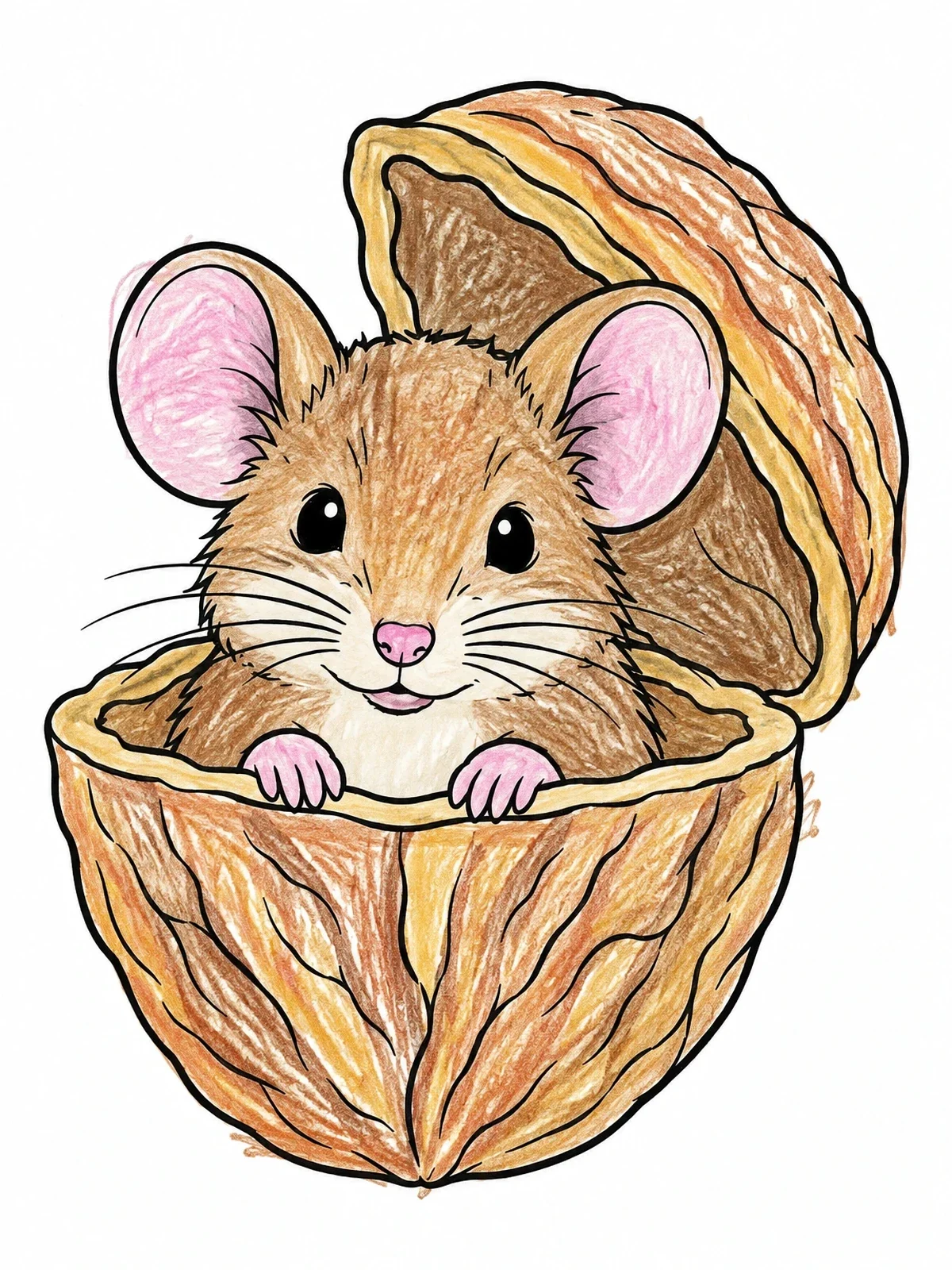 Colored example of the Cute Mouse In A Walnut Shell coloring page