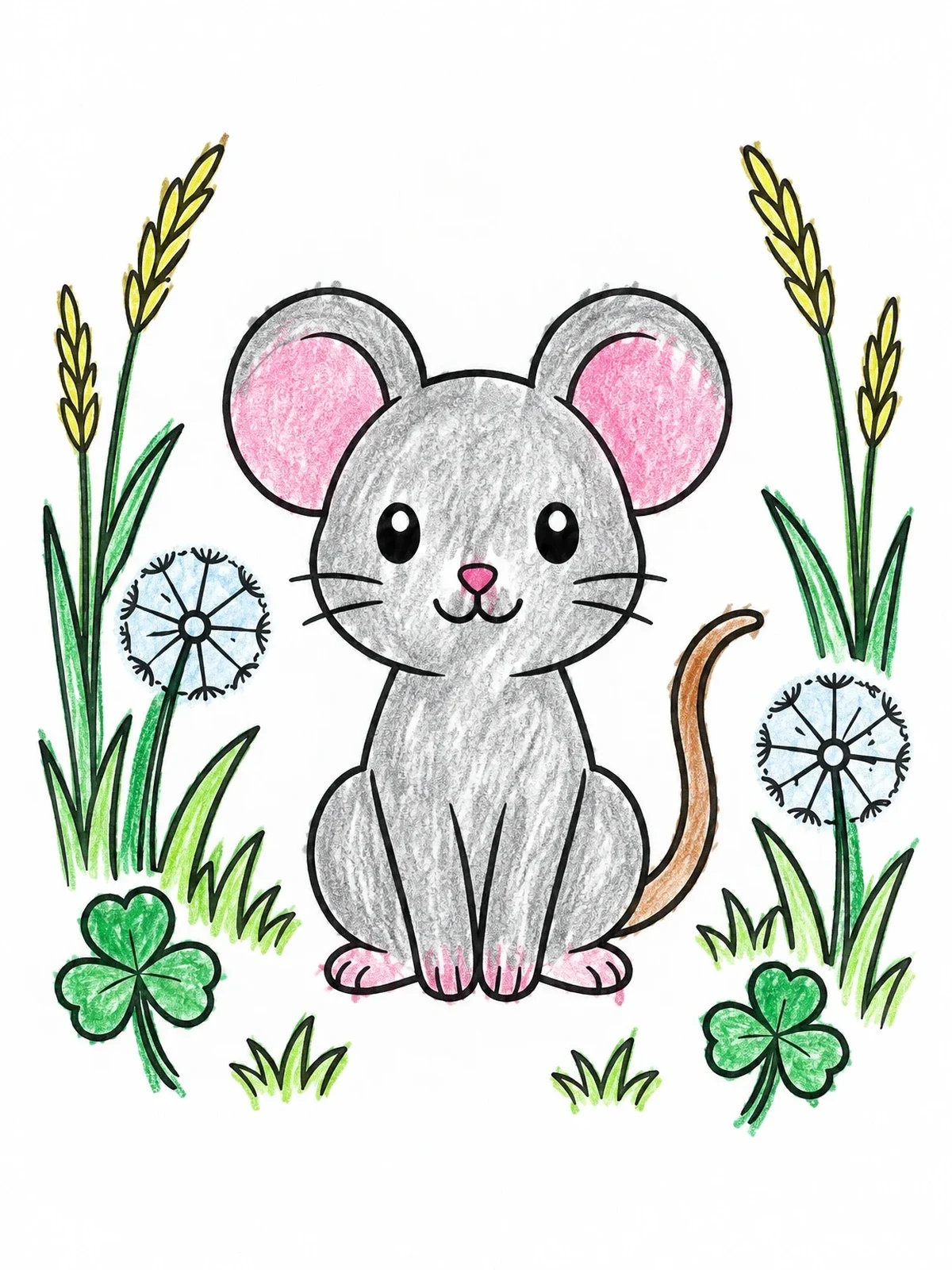 Colored example of the Cute Mouse In The Meadow coloring page