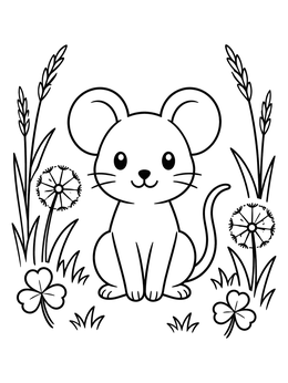 Free printable Cute Mouse In The Meadow coloring page