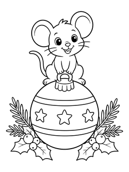 Free printable Cute Mouse On Christmas Bauble coloring page