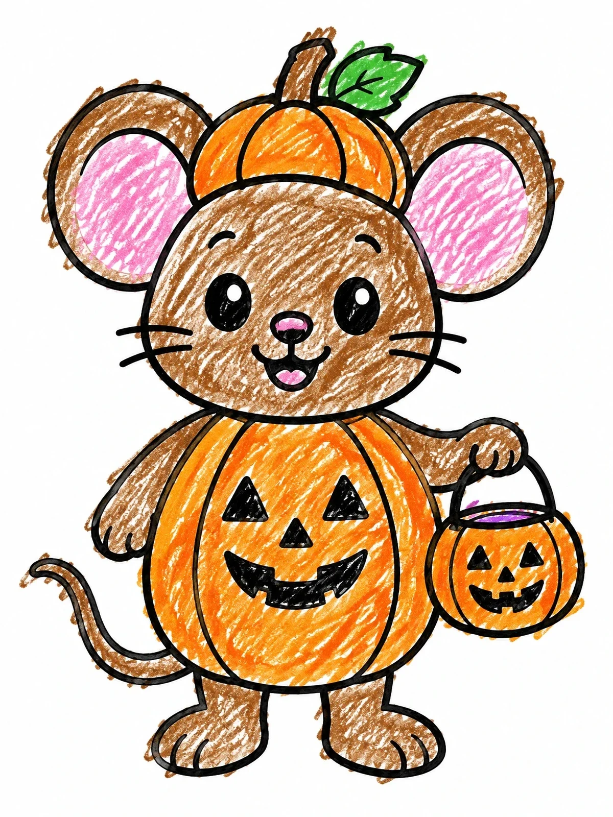 Colored example of the Cute Mouse In Pumpkin Costume coloring page