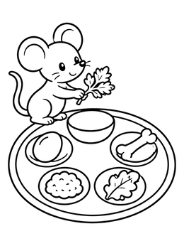 Free printable Cute Mouse By The Seder Plate coloring page