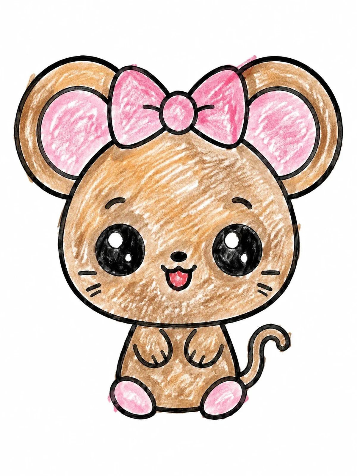 Colored example of the Cute Mouse With Head Bow coloring page
