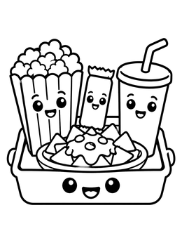 Free printable Cute Movie Snack Tray coloring page