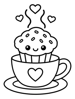 Free printable Cute Muffin In A Teacup coloring page