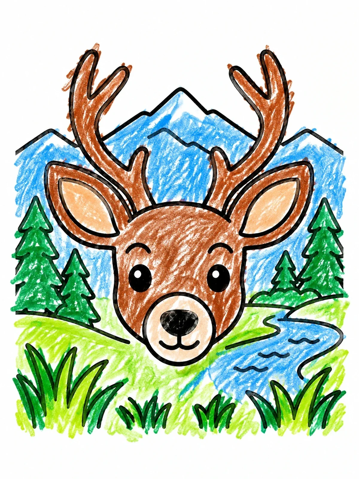 Colored example of the Cute Mule Deer In Mountain Valley coloring page