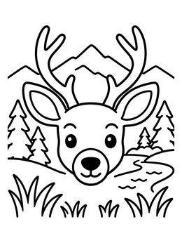 Free printable Cute Mule Deer In Mountain Valley coloring page