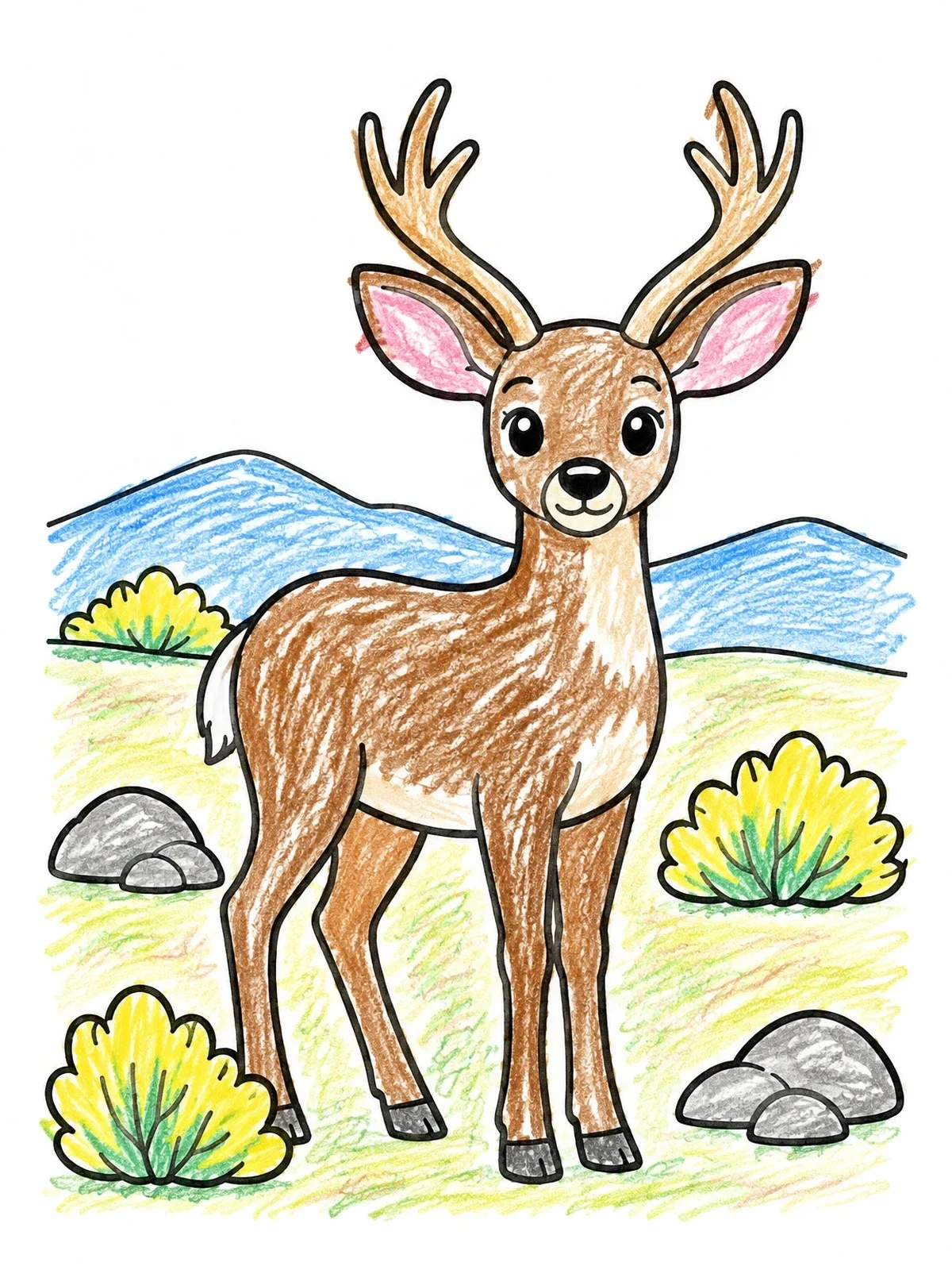 Colored example of the Cute Mule Deer In The Steppe coloring page