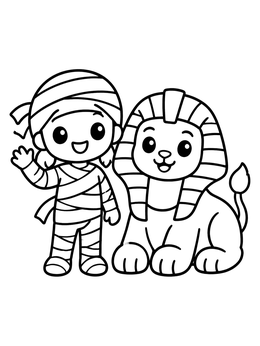 Free printable Cute Mummy And Friendly Sphinx coloring page