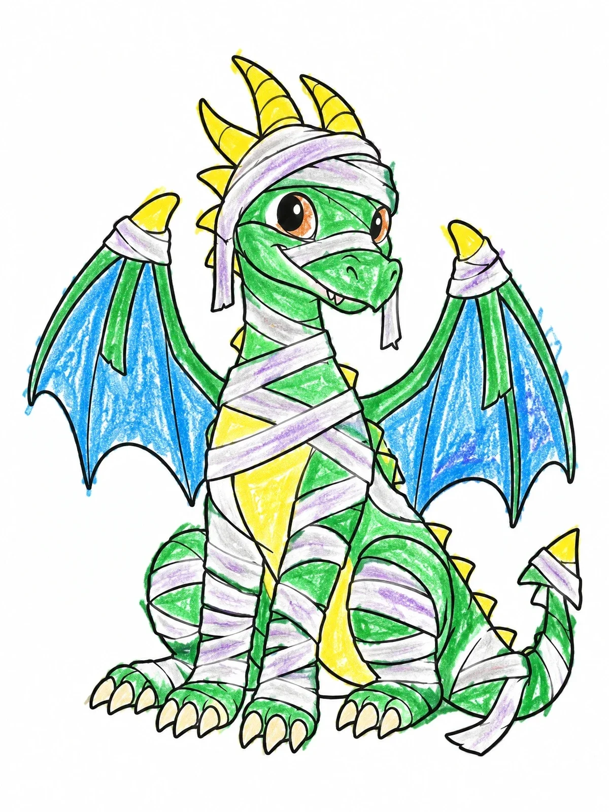 Colored example of the Cute Mummy Dragon Costume coloring page