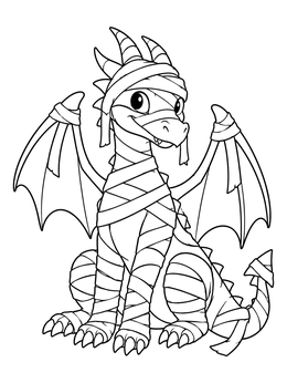 A friendly mummy creature on this halloween dragon coloring page.