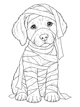 Free printable Cute Mummy Puppy For Halloween coloring page