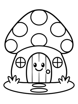 Free printable Cute Mushroom House With Smiling Door coloring page