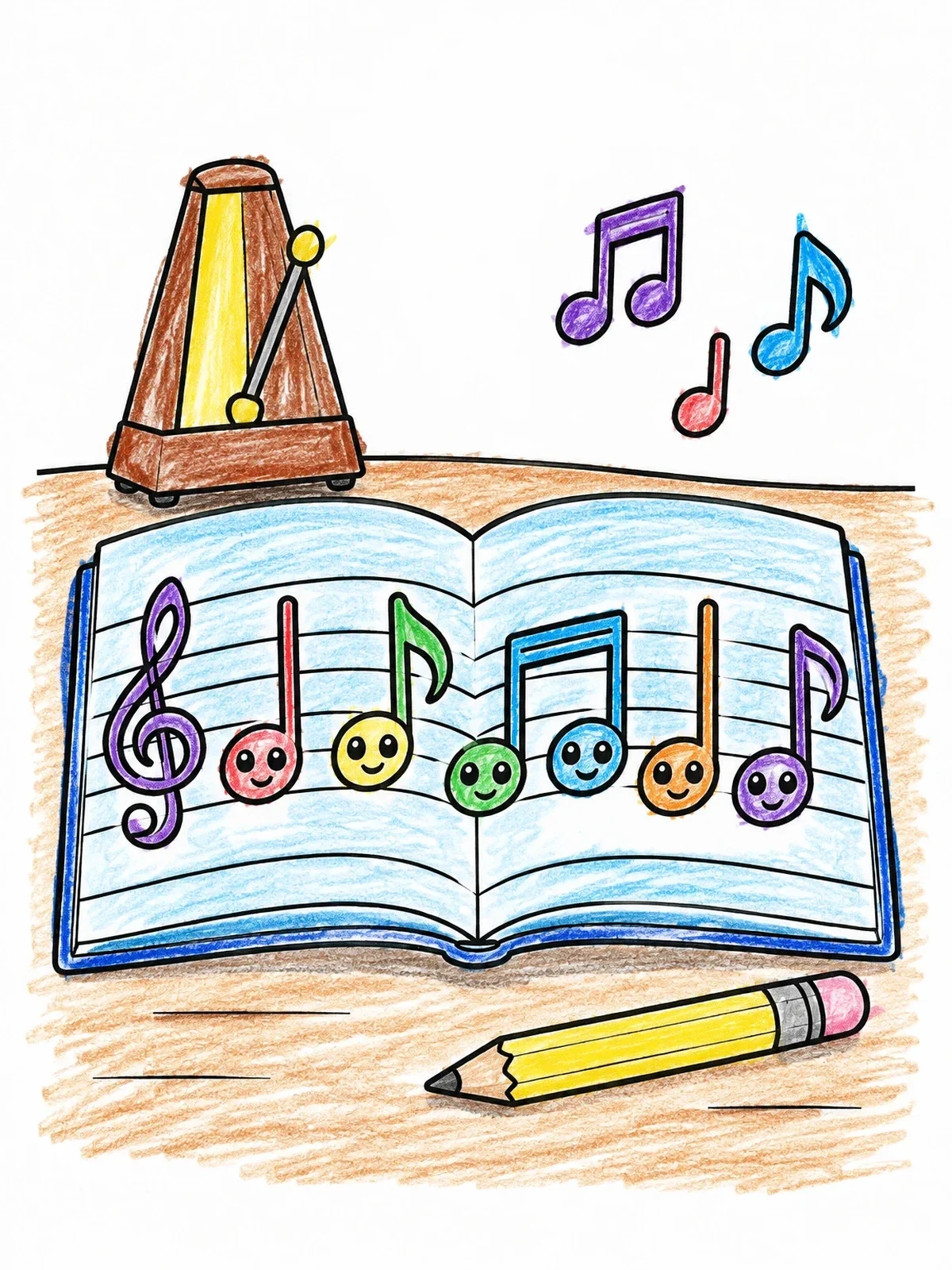 Colored example of the Cute Music Notes In A Book coloring page