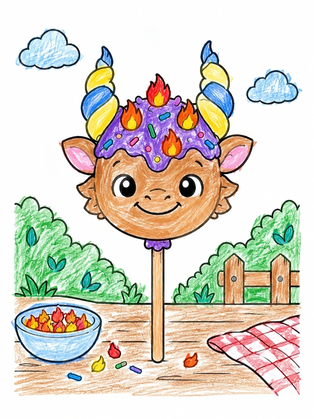 Colored example of the Cute Mythical Beast Cake Pop coloring page