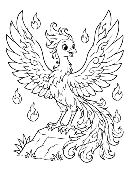 Free printable Cute Mythical Firebird On Rock coloring page