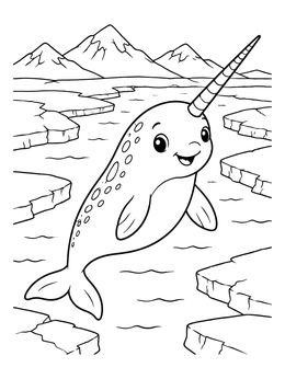 Free printable Cute Narwhal Among Arctic Ice coloring page