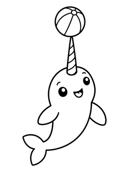Free printable Cute Narwhal Balancing A Beach Ball coloring page