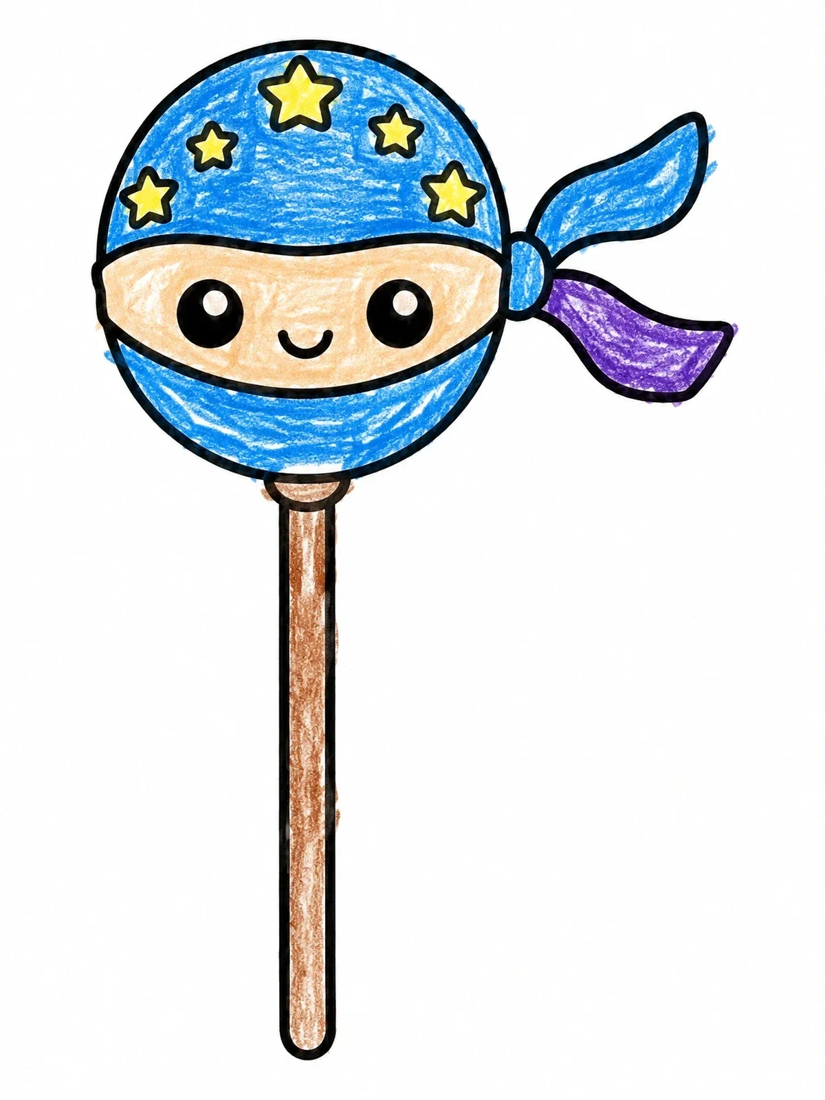 Colored example of the Cute Ninja Cake Pop With Stars coloring page