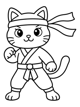 Free printable Cute Ninja Cat In Action Stance coloring page