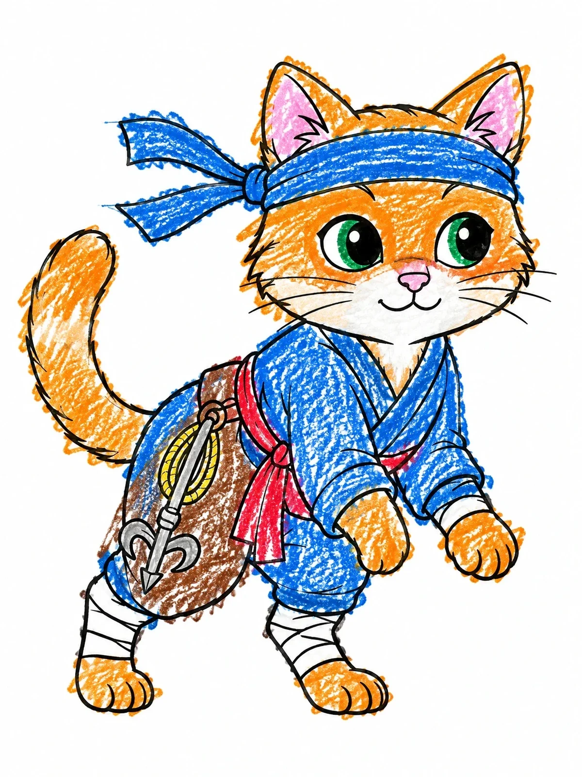 Colored example of the Cute Ninja Cat On The Prowl coloring page