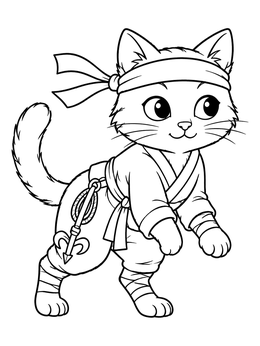 Free printable Cute Ninja Cat On The Prowl coloring page