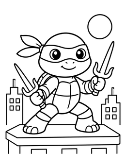Free printable Cute Ninja Turtle On A Rooftop coloring page