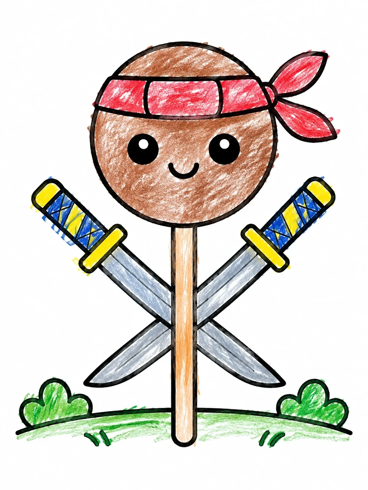 Colored example of the Cute Ninja Warrior Cake Pop coloring page