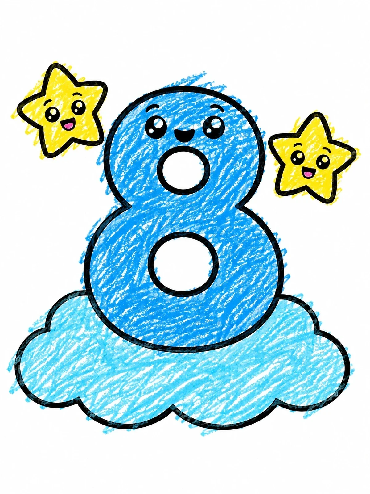 Colored example of the Cute Number Eight On A Cloud coloring page