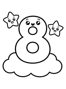 Free printable Cute Number Eight On A Cloud coloring page
