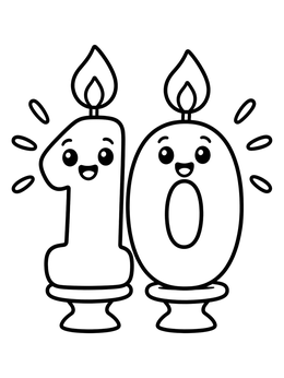 Free printable Cute Number Ten Birthday Candles coloring page