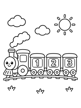 Free printable Cute Number Train On Tracks coloring page