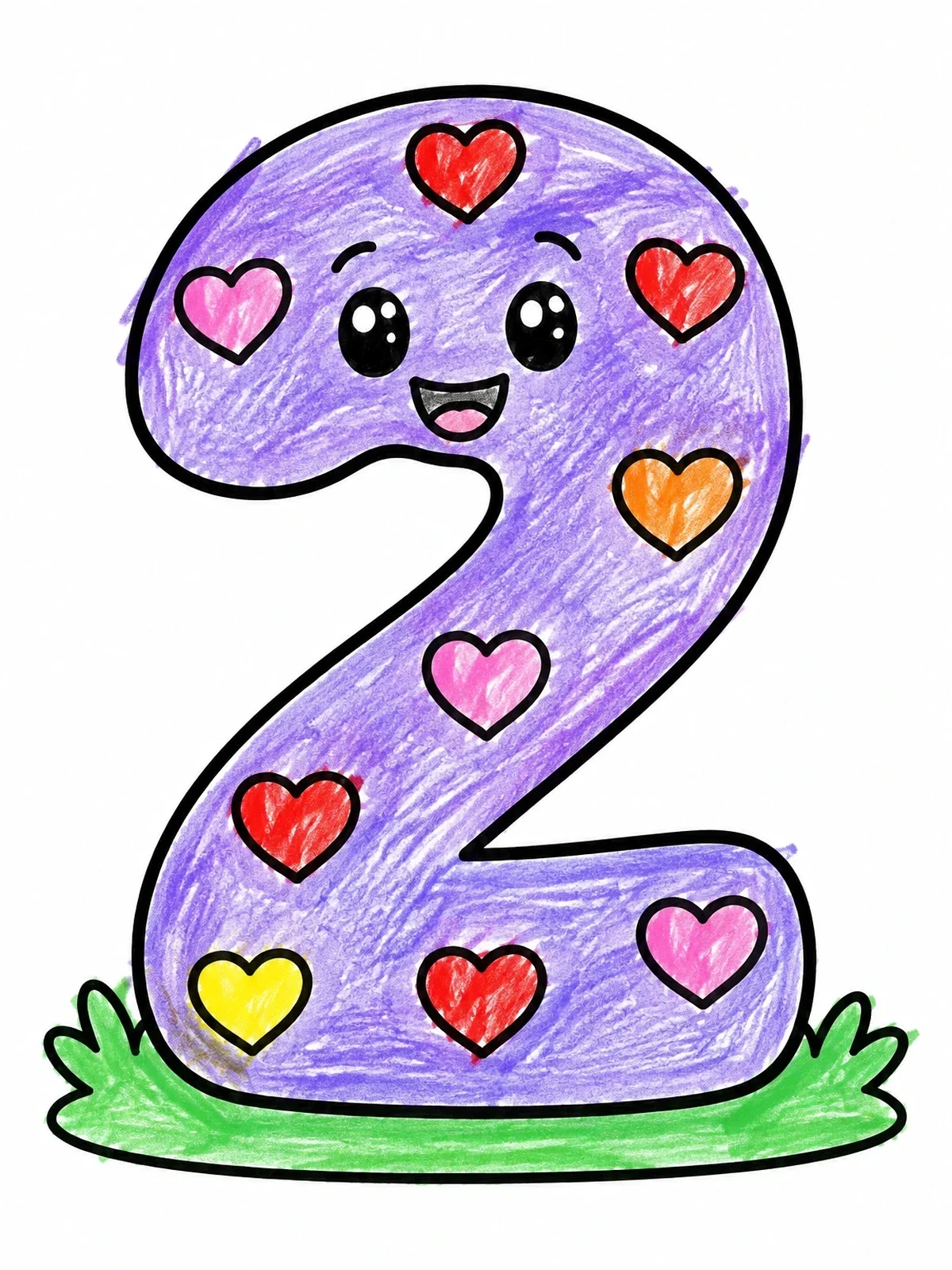 Colored example of the Cute Number Two With Hearts coloring page