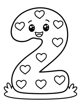 Free printable Cute Number Two With Hearts coloring page