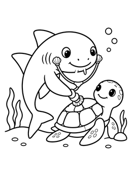 Free printable Cute Nurse Shark Examining Sea Turtle coloring page