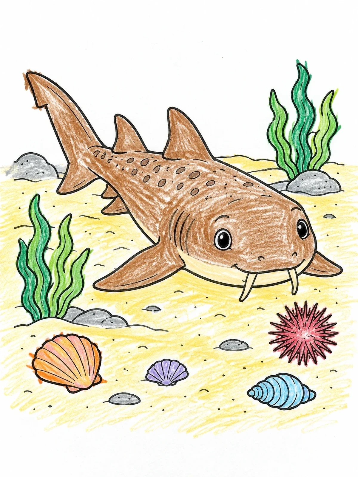 Colored example of the Cute Nurse Shark On Seabed coloring page