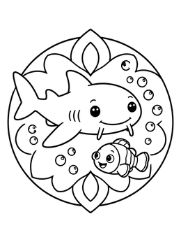Free printable Cute Nurse Shark With Clownfish coloring page
