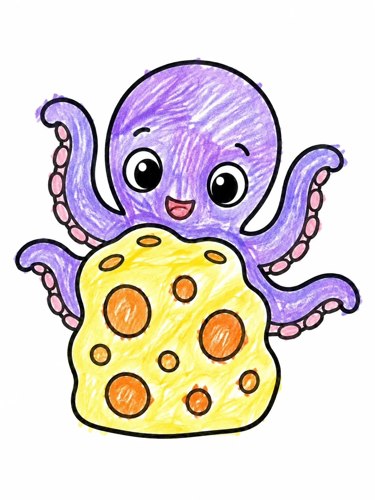 Colored example of the Cute Octopus Behind Sea Sponge coloring page