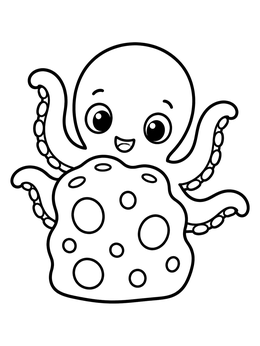 Free printable Cute Octopus Behind Sea Sponge coloring page
