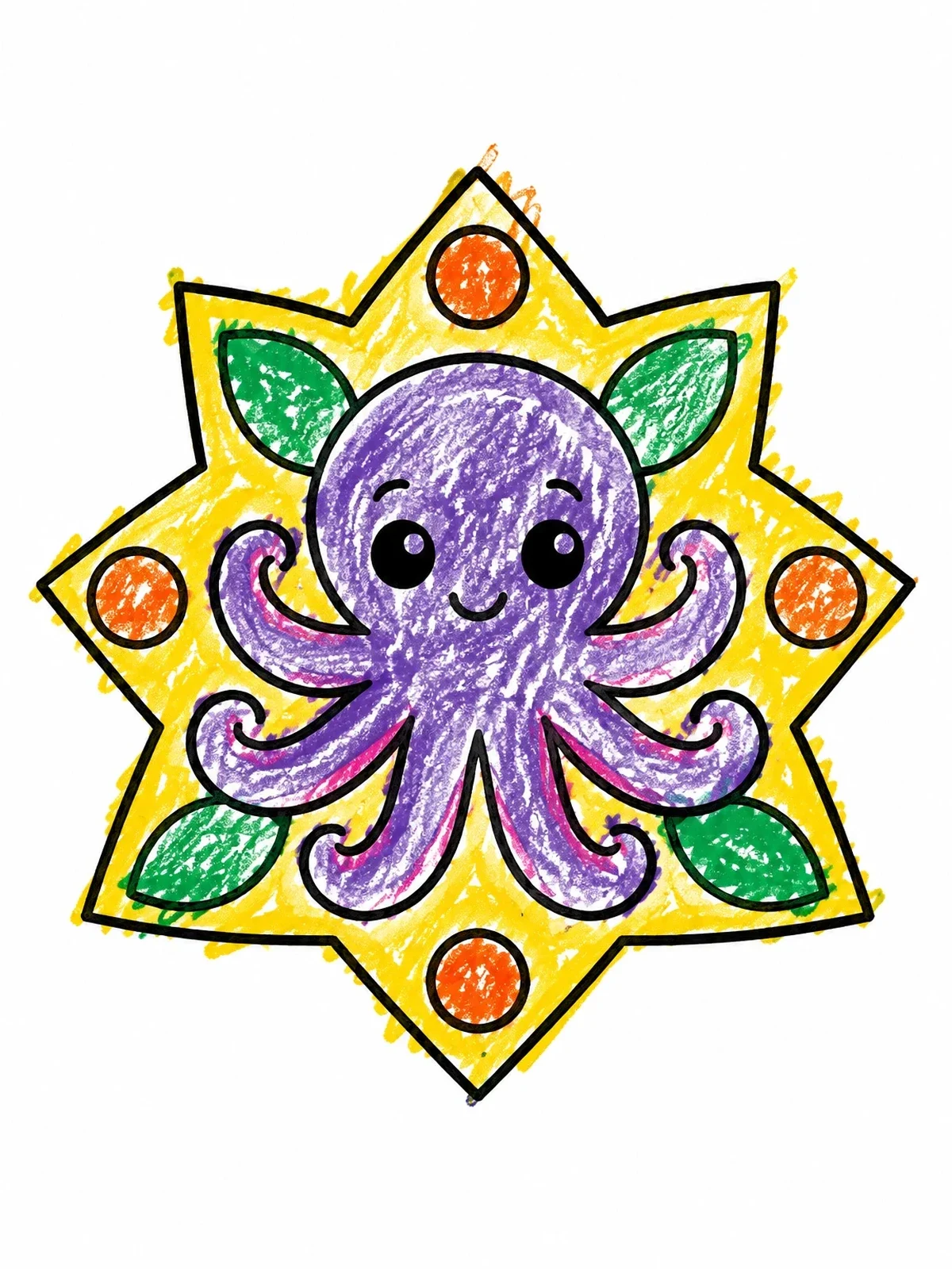Colored example of the Cute Octopus In Geometric Star Frame coloring page