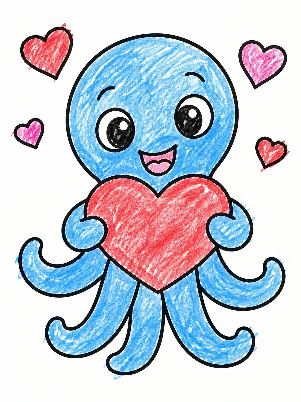 Colored example of the Cute Octopus Holding A Heart coloring page