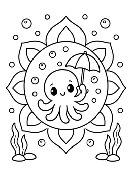 Free printable Cute Octopus With Umbrella coloring page